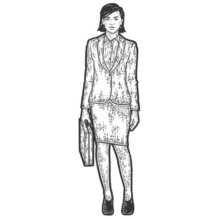 Business woman in full growth. Engraving vector illustration. Sketch scratch.のイラスト素材