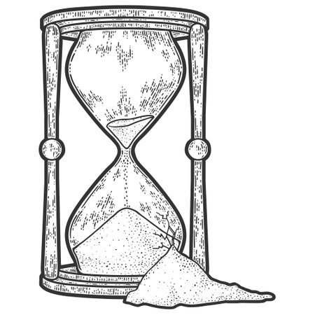 Broken hourglass. Engraving vector illustration. Sketch scratch