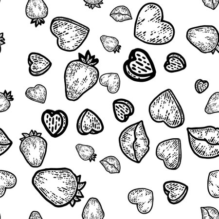 Seamless pattern. Signs, symbols of valentines day. Sketch scratch board imitation.のイラスト素材