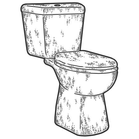 Flush toilet. Sketch scratch board imitation. Black and white.のイラスト素材