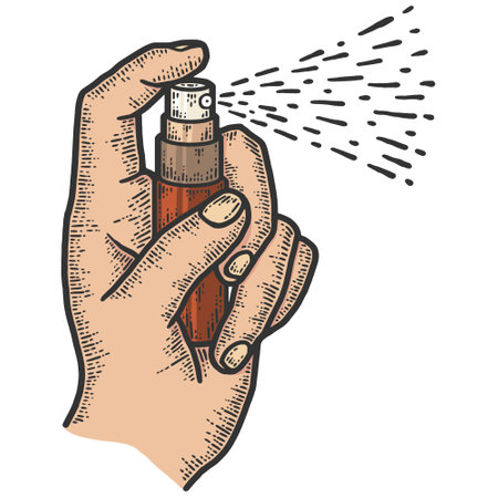 Hand that applying alcohol spray or anti bacteria spray color.のイラスト素材