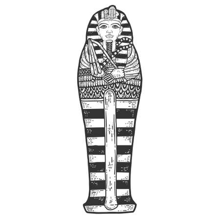 Ancient Egyptian Pharaon Tutankhamun Sarcophagus. Sketch scratch board imitation.のイラスト素材