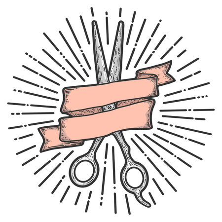 Tool wizard, hairdressing scissors color. The rays of the sun, shine.の写真素材