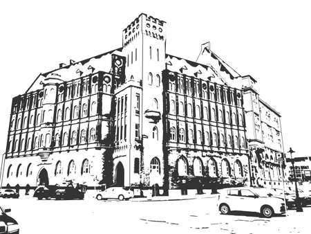Vintage building, landmark. Vintage courtyard, Gdansk, city of European country Poland.のイラスト素材