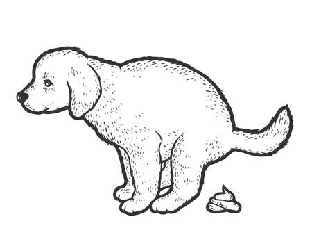 Puppy pooping. Sketch scratch board imitation coloring.のイラスト素材
