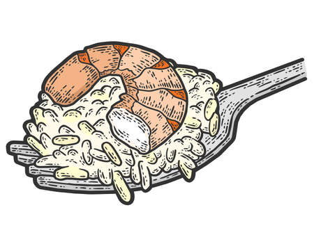 Risotto with seafood. Sketch scratch board imitation color.の写真素材