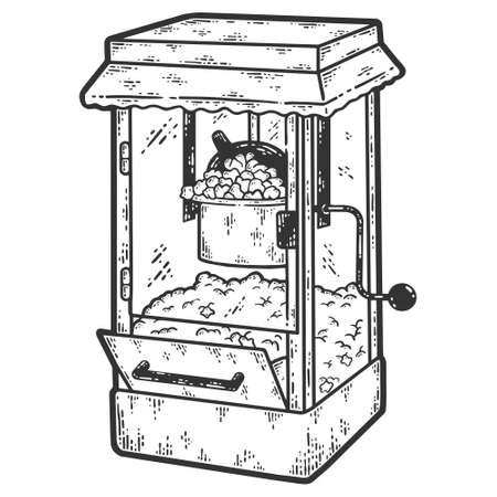 Popcorn making machine. Sketch scratch board imitation. Black and white.のイラスト素材