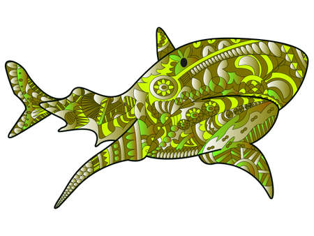 Shark sea animal color green for adults vector illustration. Anti-stress color for adult.のイラスト素材