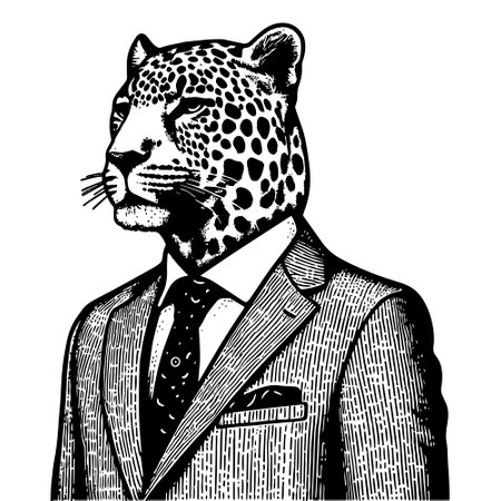 Leopard businessman in Suit engraving vectorのイラスト素材