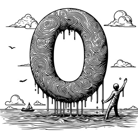 Surreal Dripping Zero in Ocean Scene rasterの写真素材