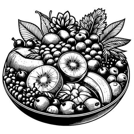 Fruit Bowl engraving sketch vector illustrationのイラスト素材