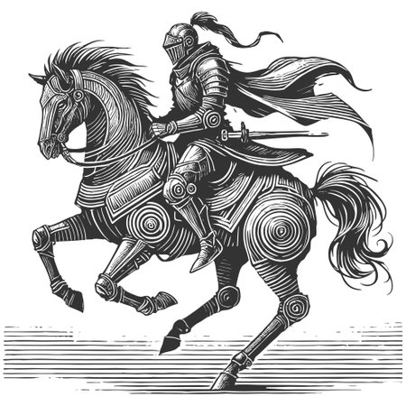 Cyberpunk Knight on Armored Horse vectorのイラスト素材