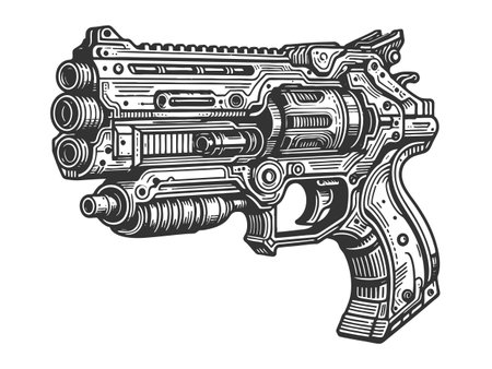 Ornate Steampunk Revolver engraving vectorのイラスト素材