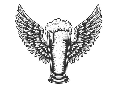 Winged Beer Glass Vintage engraving sketch vectorのイラスト素材
