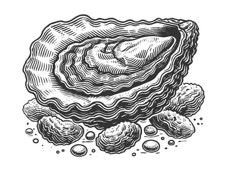 Oyster with Shells engraving vector illustrationのイラスト素材