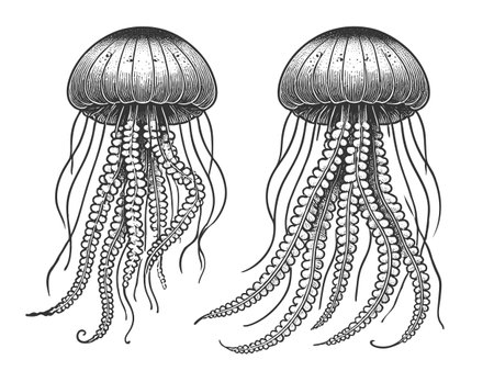 Jellyfish engraving sketch vector illustrationのイラスト素材