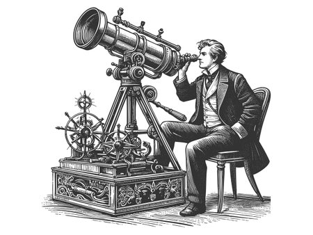 Astronomer Observing Stars with Telescope vectorの素材