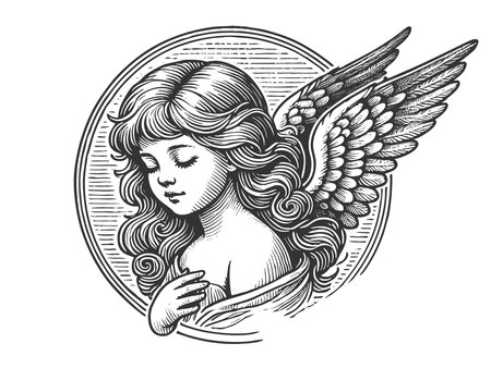 Serene Angel with Wings engraving rasterの写真素材