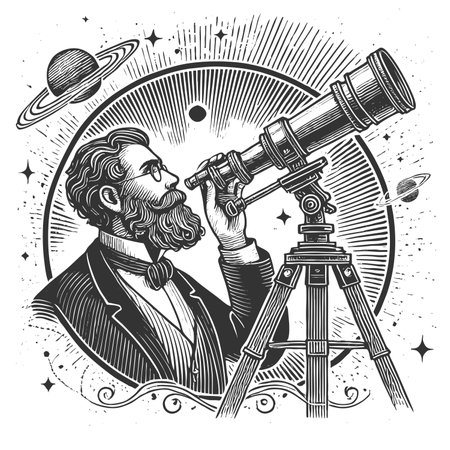 Astronomer Observing Stars with Telescope raster