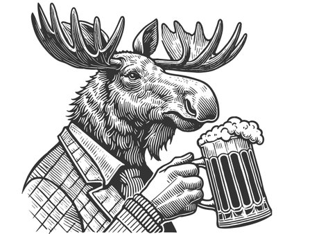 Moose Drinking Beer engraving vector illustrationのイラスト素材