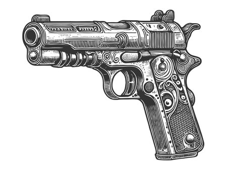 Engraved Handgun engraving raster illustrationの写真素材