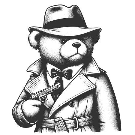 Detective Teddy Bear in Trench Coat and Hat vectorのイラスト素材