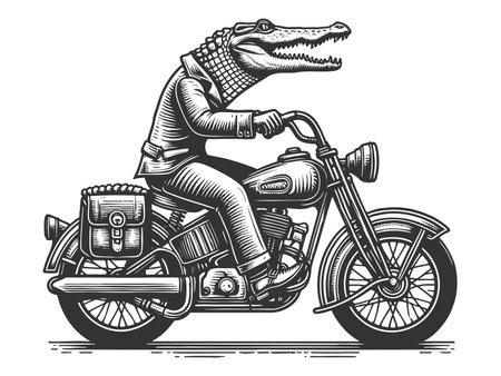 Alligator Riding Motorcycle raster illustrationの写真素材