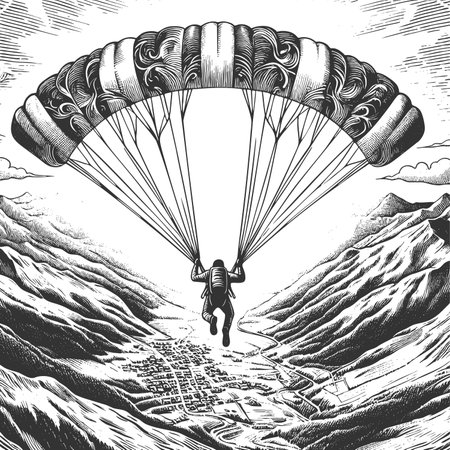 Parachutist Over Mountain Landscape rasterの写真素材