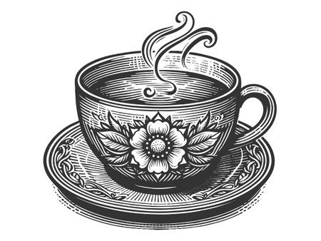 Cup of Tea with Flowers and Cinnamon vectorのイラスト素材