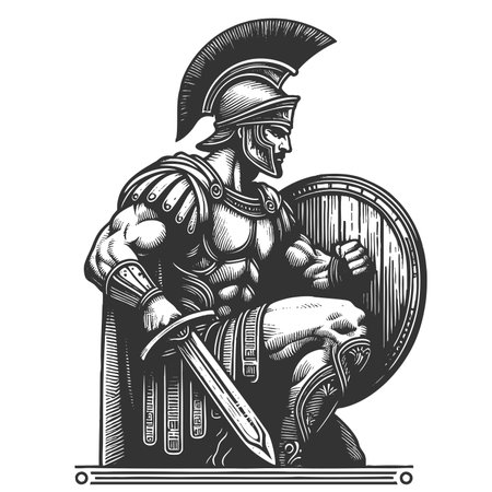 Ancient Greek Warrior with Sword and Shield rasterの写真素材