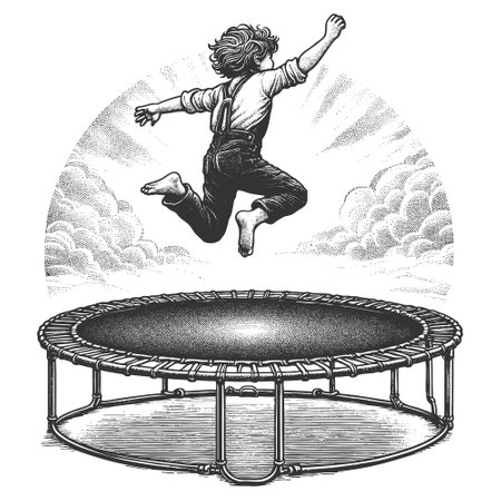 Boy Jumping on Trampoline vector illustrationのイラスト素材