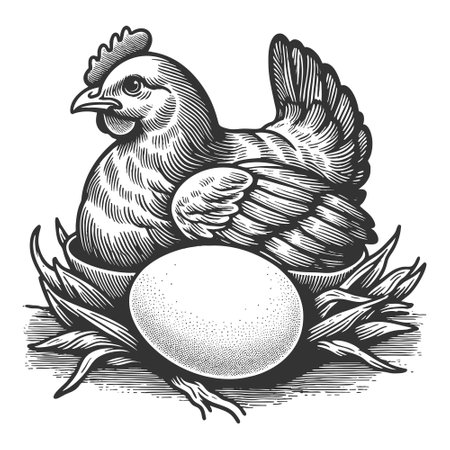 Hen Sitting on Nest with Egg vector illustrationのイラスト素材