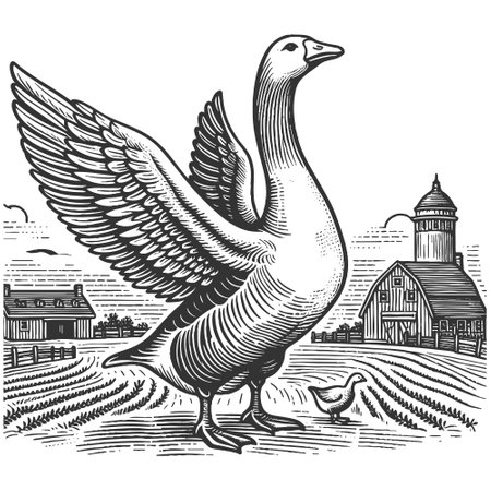 Goose on a Farm vector illustrationのイラスト素材