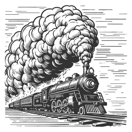 Steam Train Billowing Smoke raster illustration