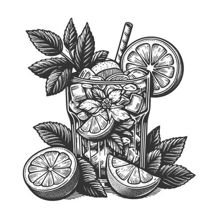 Refreshing Citrus Drink with Ice and Lemon vectorのイラスト素材