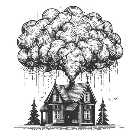 House with Smoke Billowing from Chimney vectorのイラスト素材
