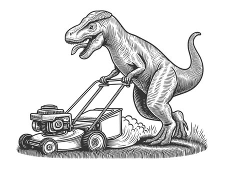 T-Rex Mowing the Lawn with a Push Mower vectorのイラスト素材