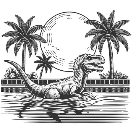 Dinosaur swims in swimming pool vectorのイラスト素材