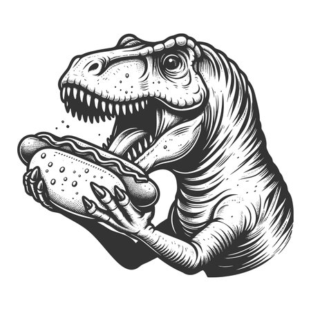 T-Rex Eating a Giant Hot Dog raster illustrationの写真素材
