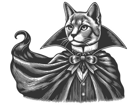 Vampire Cat in Cape vector illustrationのイラスト素材