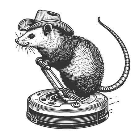 Cowboy Possum Riding robotic vacuum cleaner rasterの写真素材