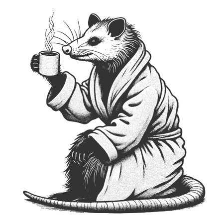 Possum in Bathrobe Drinking Coffee vectorのイラスト素材