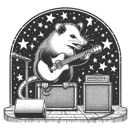 Rockstar Opossum Playing Guitar on Stageの写真素材