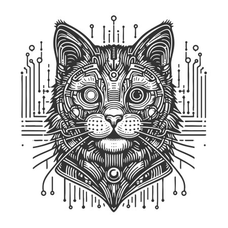 Futuristic Cybernetic Cat Face Circuit Patternsのイラスト素材