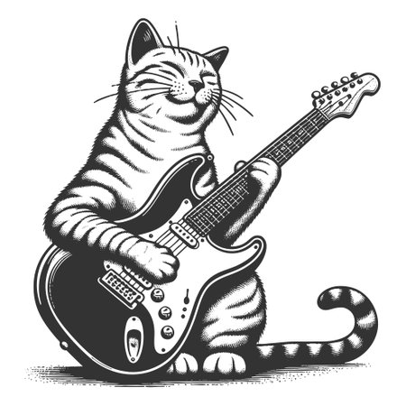 Rockstar Cat Playing Electric Guitar vectorのイラスト素材