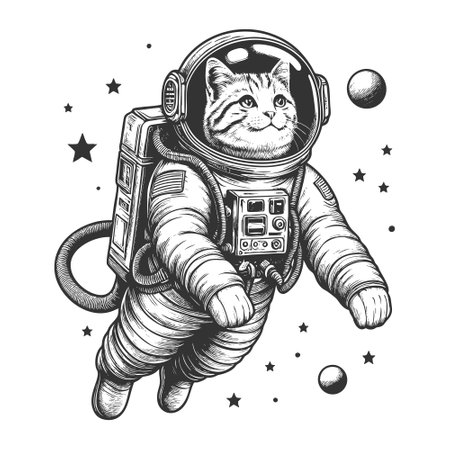 astronaut cat floating in space vector illustrationのイラスト素材