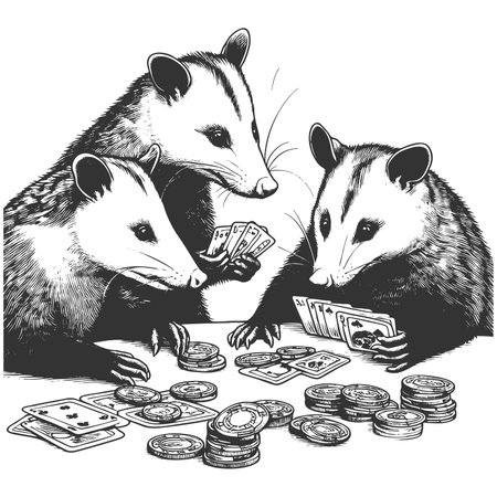 possums playing poker outdoors raster illustrationの写真素材