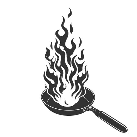 Frying pan with large cooking flame vectorのイラスト素材