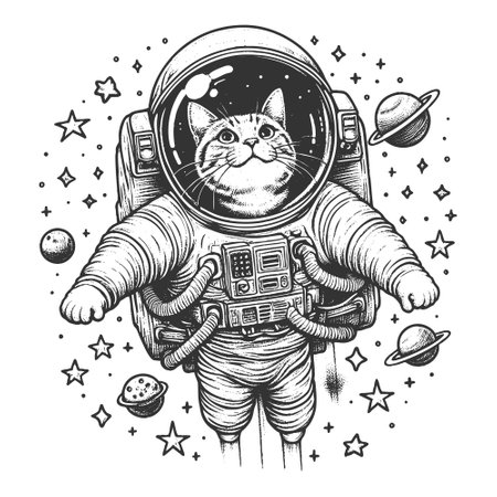 astronaut cat floating in space vector illustrationのイラスト素材