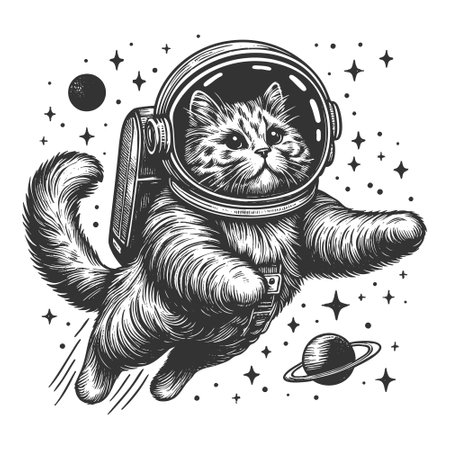 astronaut cat floating in space vector illustrationのイラスト素材